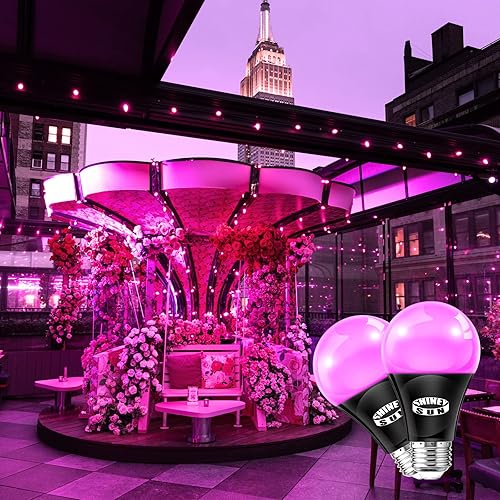 Miniatura 4 de Sunshiney Bombillas negras, bombilla negra A19 nivel UVA 395-405 nm, certificación ETL, 6 W (equivalente a 40 W), base E26, brilla en la oscuridad