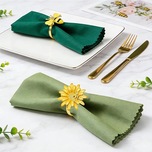 Miniatura 6 de Juego de 8 servilleteros de flores, servilleteros de abeja, girasol, servilleteros florales amarillos para decoración de bodas de verano, hebillas