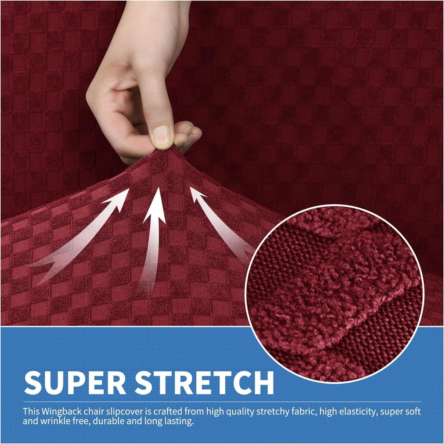 Wingback Chair Slipcover, Stretch Sofa Cover,with Elastic Bottom, Spandex Jacquard Fabric Small Checks (H.)