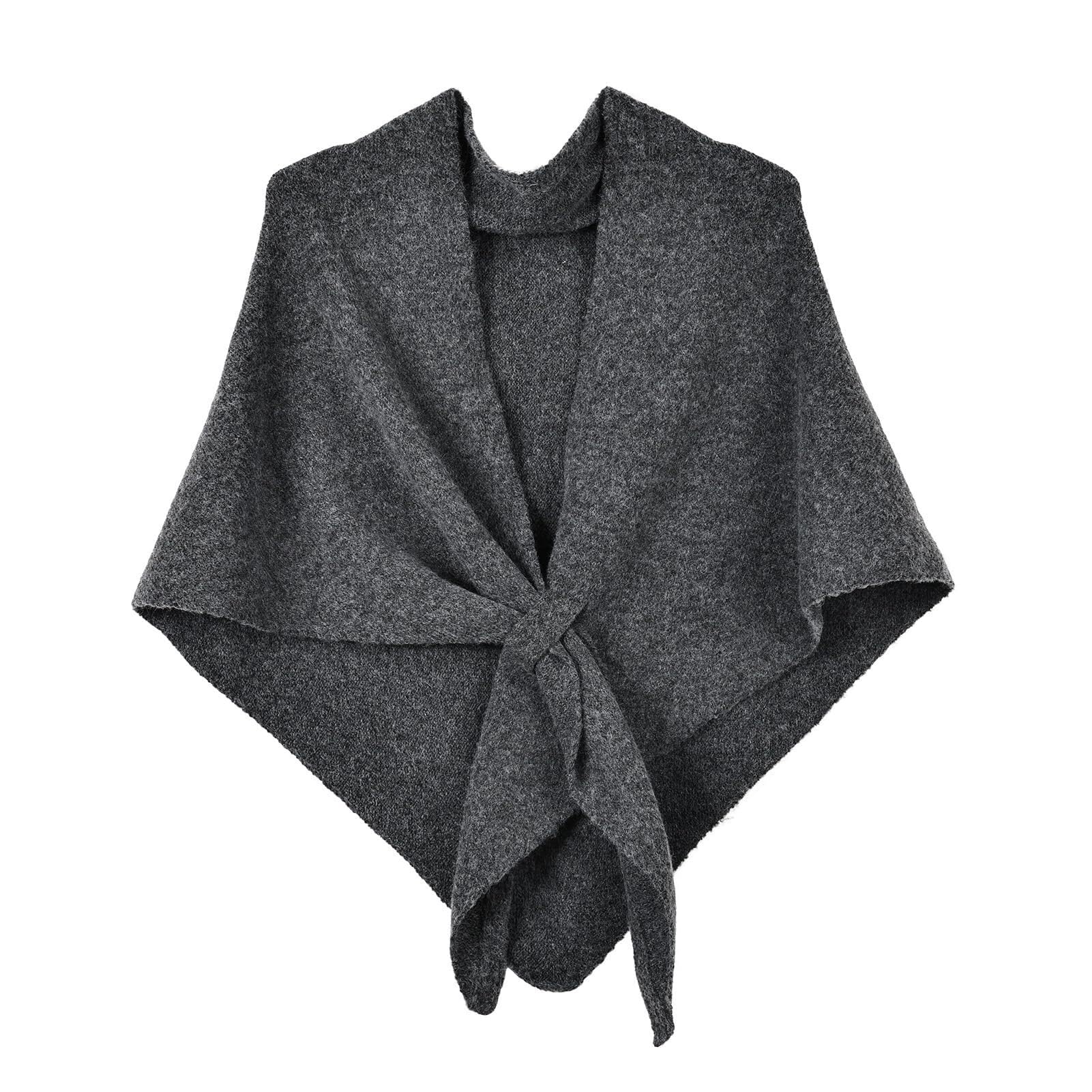 MAGAUSVZVK Women's pure triangle shawl scarf, openwork knit cardigan cape(Dark Gray)
