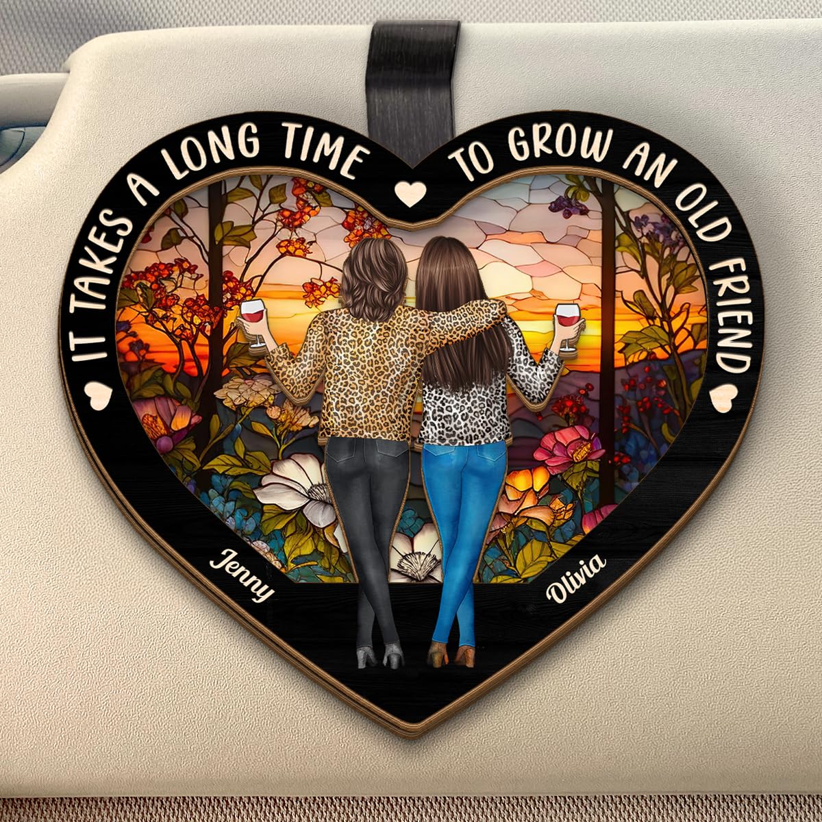 Joy Crafters It Takes A Long Time To Grow An Old Friend - Bestie Personalized Car Visor Clip, Mothers Day Birthday Gifts for Besties, BFF, Sisters, Best Friend Long Distance Friendship Gifts for Women