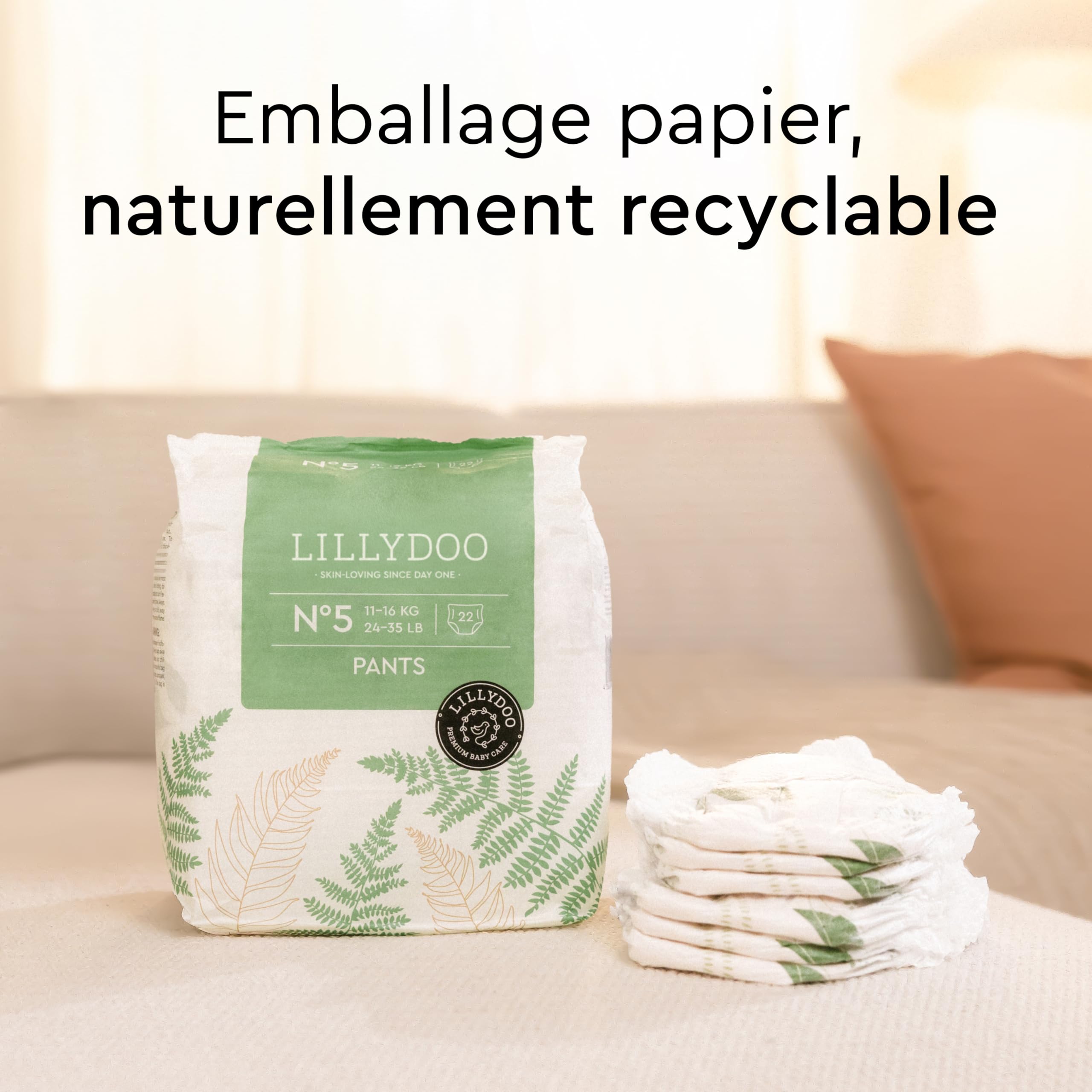 LILLYDOO green - Couches-culottes Bébé Respectueuses de l'Environnement, Taille 4 (9+ kg), Box Mensuelle (150 pièces), Protection Anti-fuites, Sans Chlore et Sans Lotion pour les Peaux Sensibles
