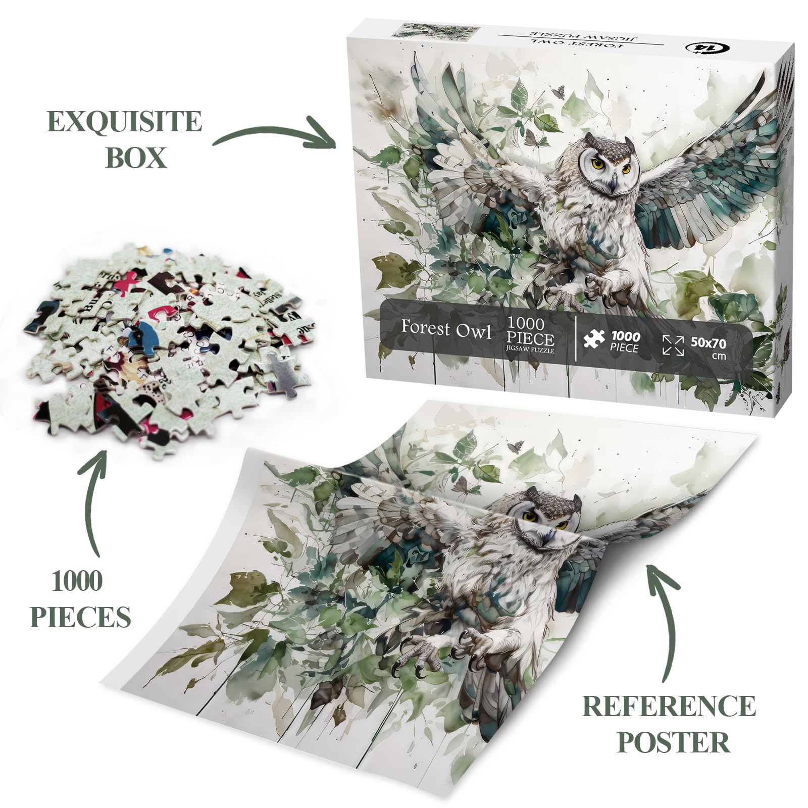 Owl Bird Puzzles for Adults, Animal Art Jigsaw Puzzles 1000 Pieces, Fantasy Forest Painting Puzzle - Image 5