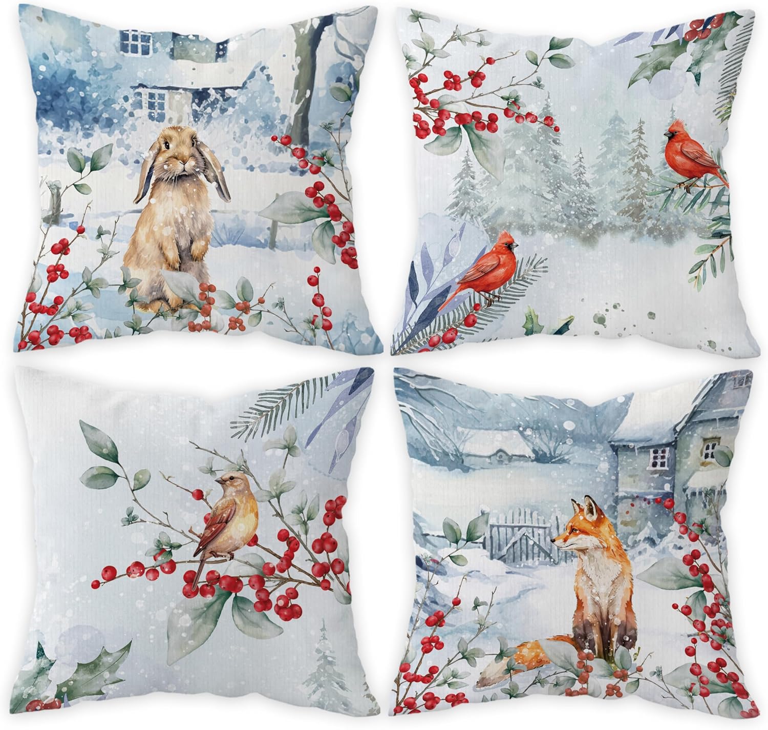 FLDAS Winter Pillow Covers 18x18 Set of 4, Christmas Pillow