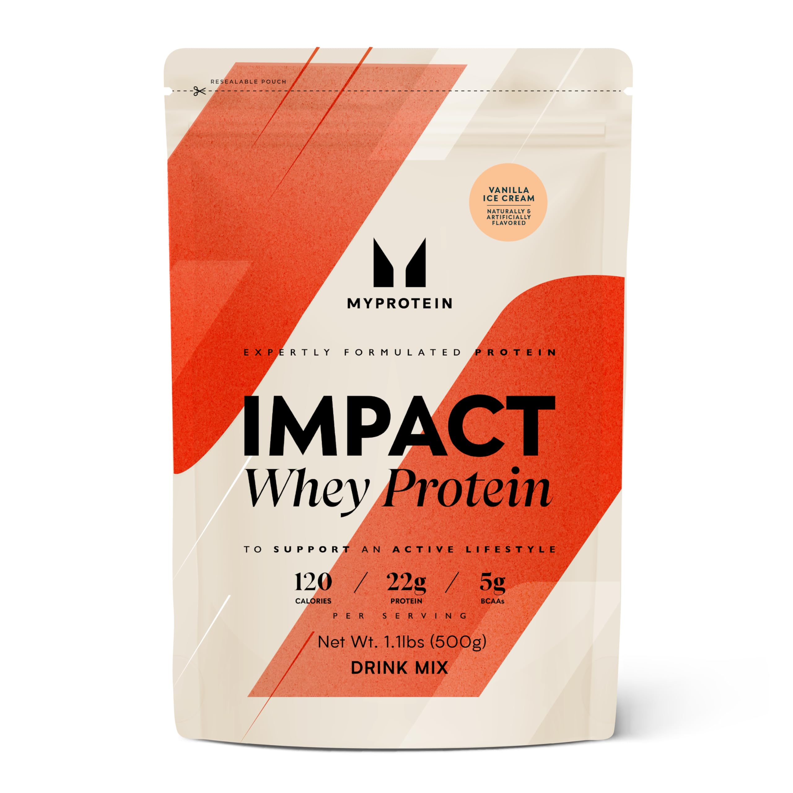 Myprotein Impact Whey Protein Powder, 1.1 Lbs (16 Servings) Vanilla Ice Cream, 22g Protein & 5g BCAA Per Serving, Protein Shake for Superior Performance, Muscle Strength & Recovery, Gluten Free