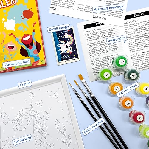 Miniatura 8 de Nariolar Pintura por números para niños de 8 a 12 años con cartón preimpreso de 7 x 9.5 pulgadas, 12 macetas de pintura acrílica y 3 pinceles de