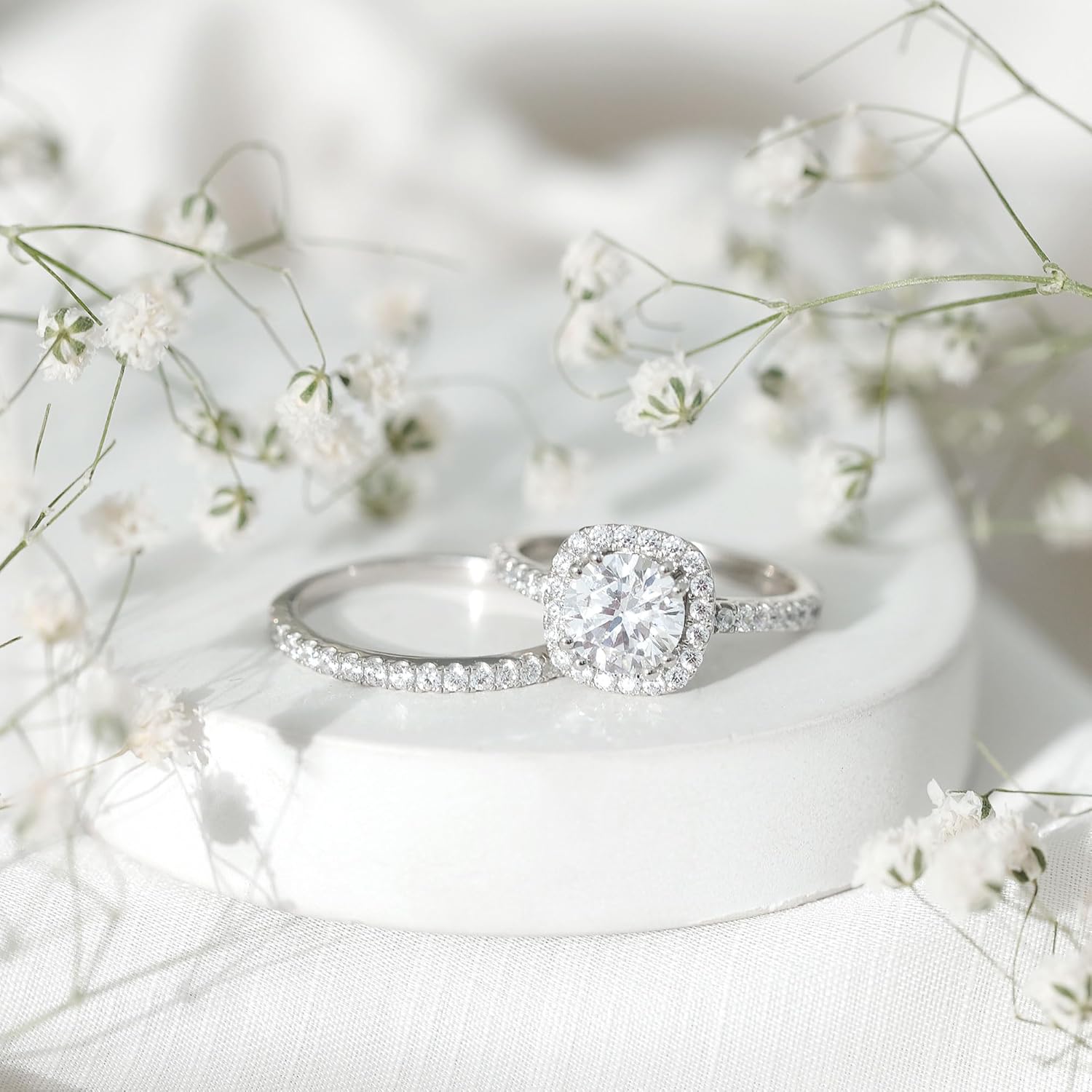 Certified Cubic Zirconia Bridal Ring Set in Silver, Aaaa Quality, CZ Diamond Engagement Ring with Wedding Band (Ideal For Gift)