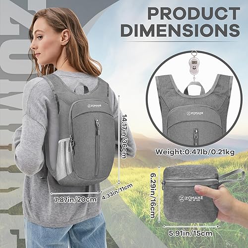 Miniatura 2 de ZOMAKE Mochila pequeña de senderismo plegable de 10 litros, mochila ligera para senderismo para viajes, resistente a desgarros, plegable, paquete de
