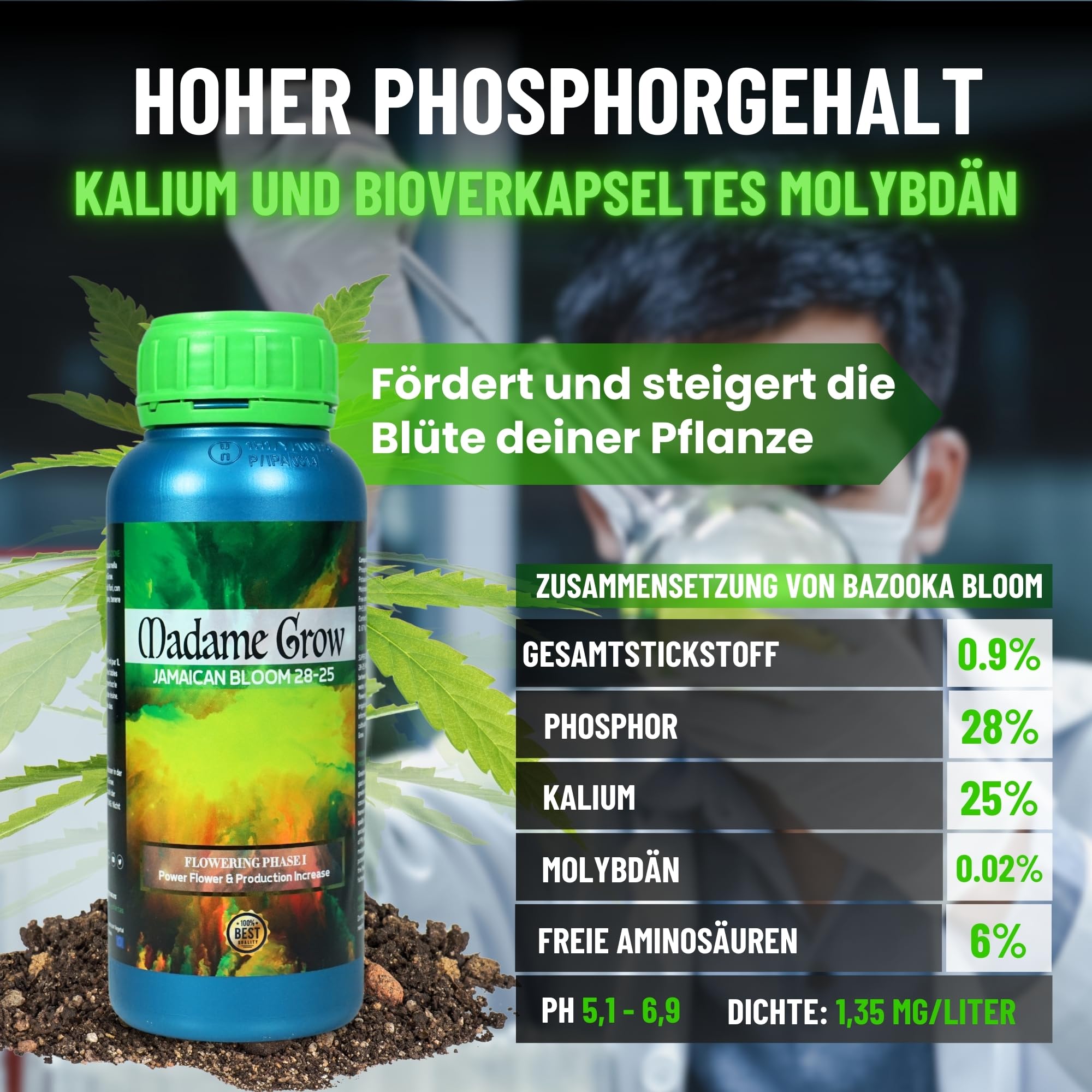 MADAME GROW dünger pflanzen - dünger pflanzen - dünger pflanzen grün - dünger pflanzen grün - substrat pflanzen grün - dünger für pflanzen - universal dünger - blattdünger(JAMAICAN BLOOM 1L)