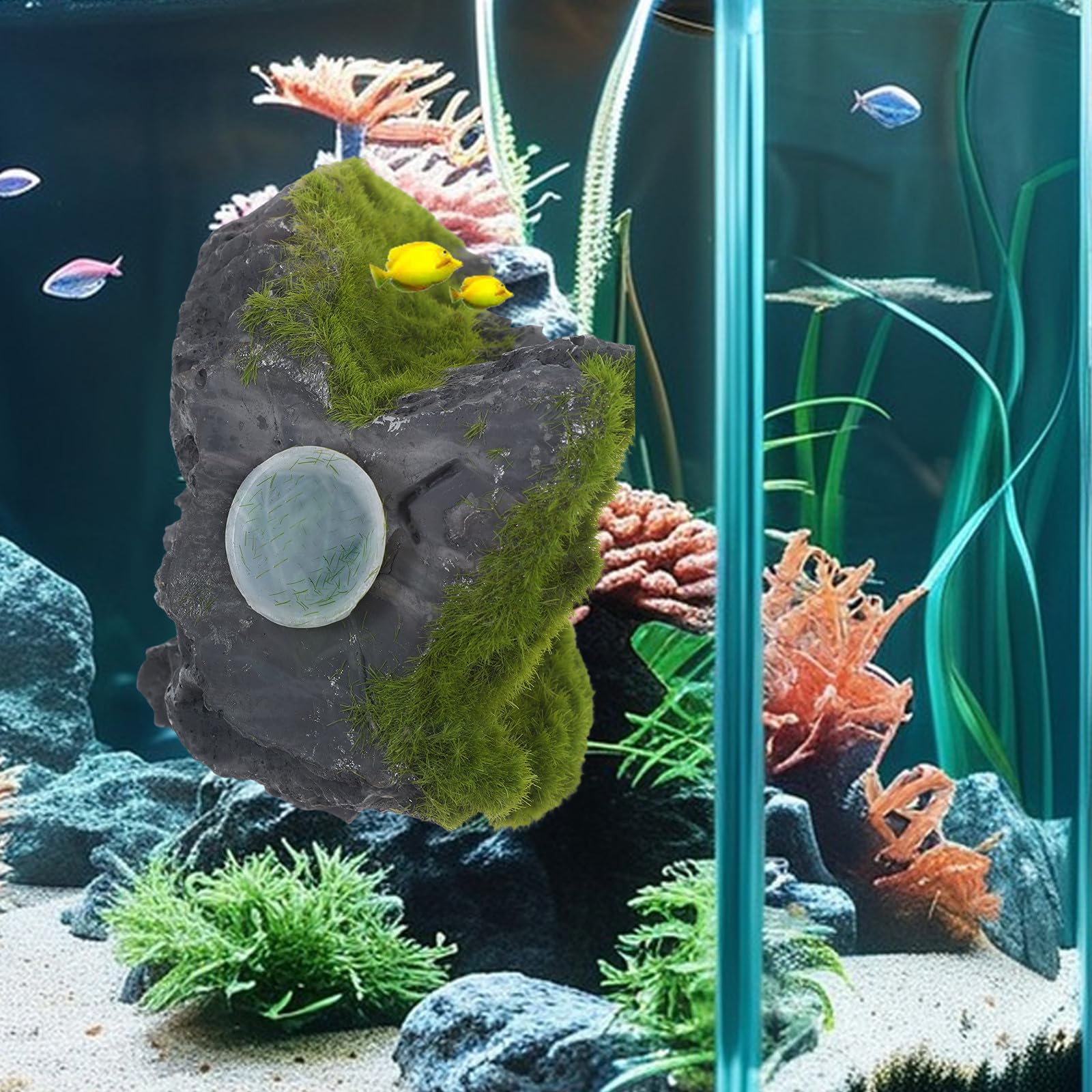 Decorazione Sospesa per Acquario Paesaggio Montano 2 Pezzi in Resina | Piante Acquatiche e Pesci, Effetto Pietra Grotta e Passaggio, Scenario DIY per Aquascaping