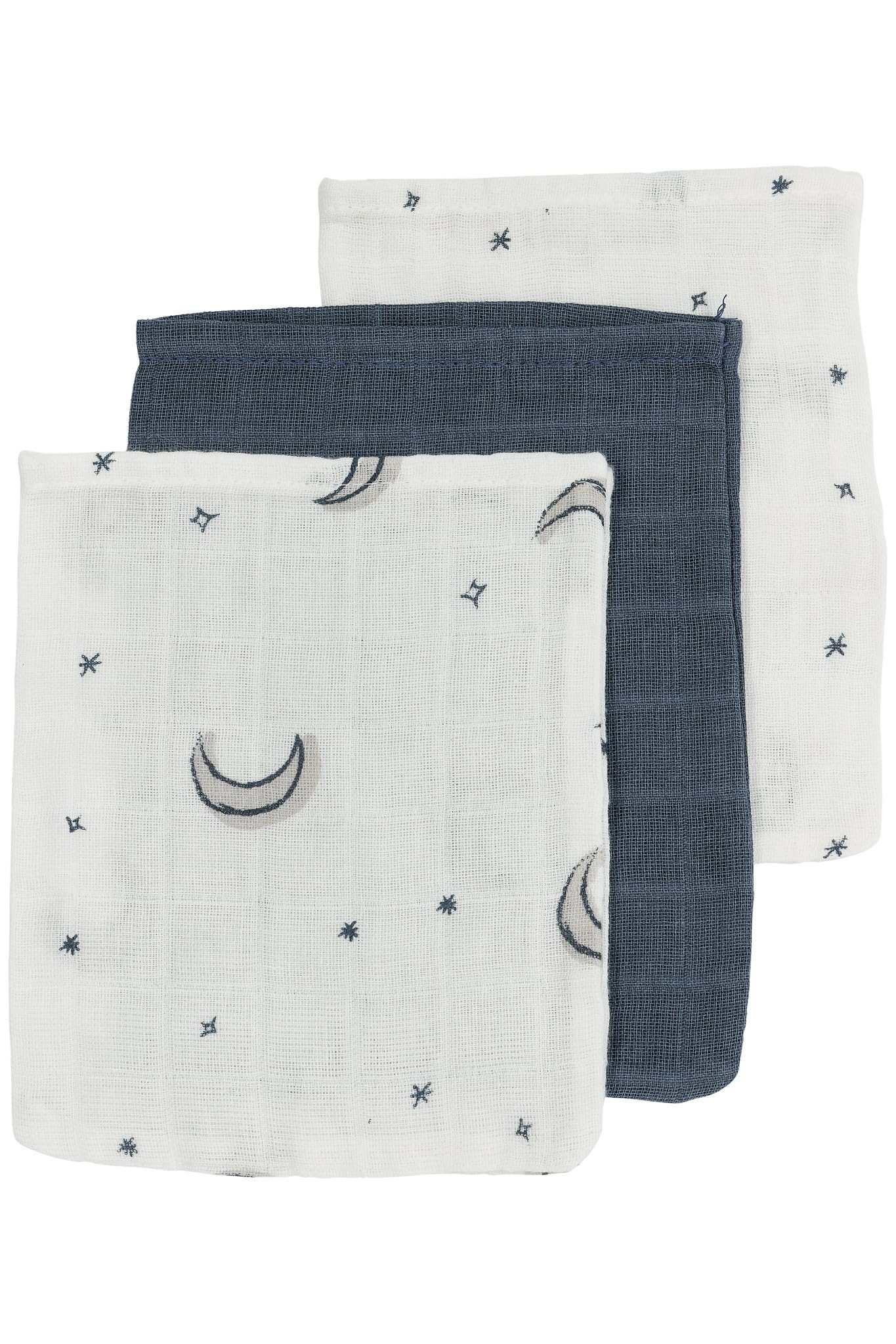 Meyco Baby Wash Mitts Muslin Moon Indigo 20 x 17 cm Pack of 3 Oeko-Tex Standard 100