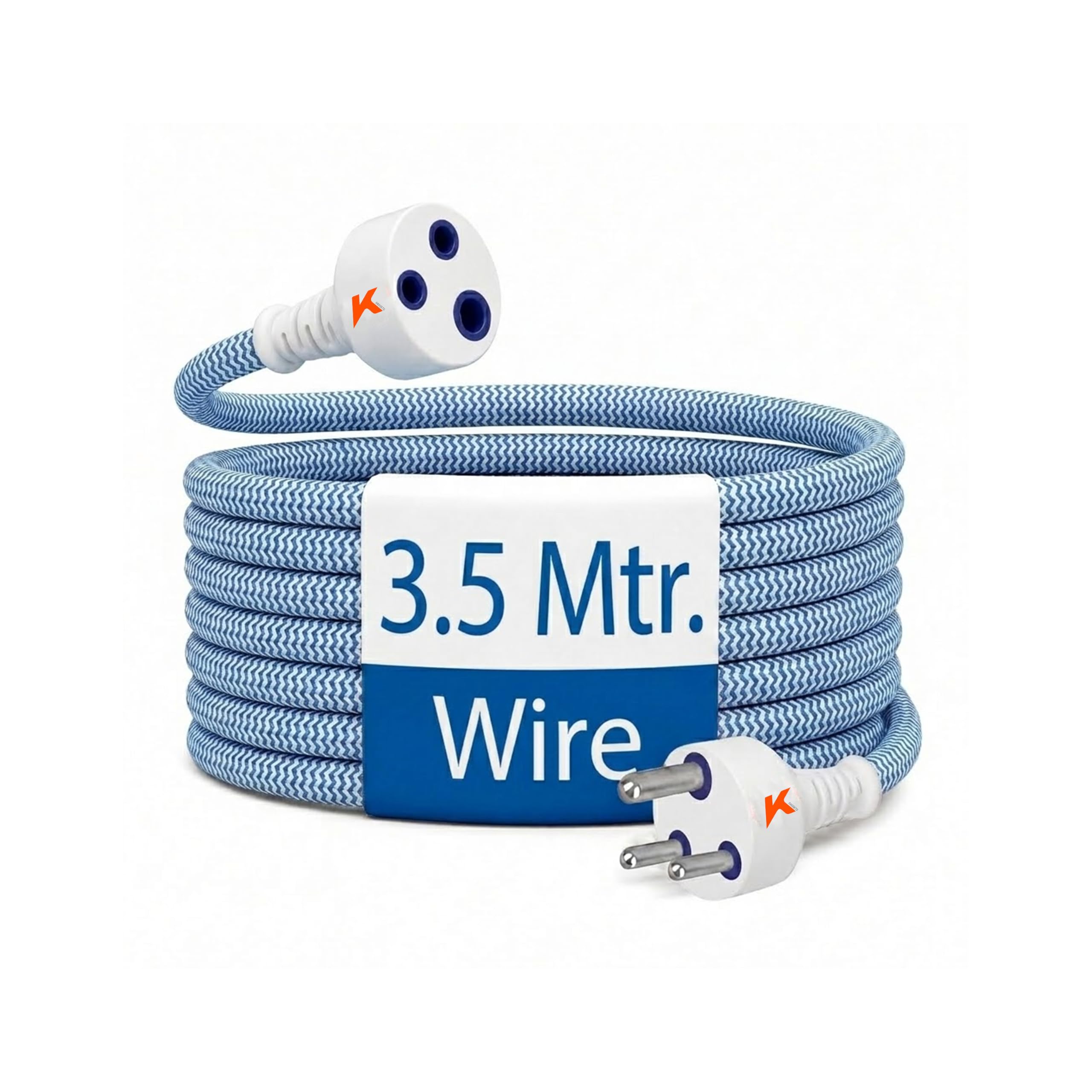 klick Gadgets 3 Pin Cotton Threaded | Expandable Electric Extension with 3.5 Mtr. Wire |Perfect Multipurpose | Home Decor | Office | Festival Decorations | Blue Zigzag Colour | Pack of 1-image-30