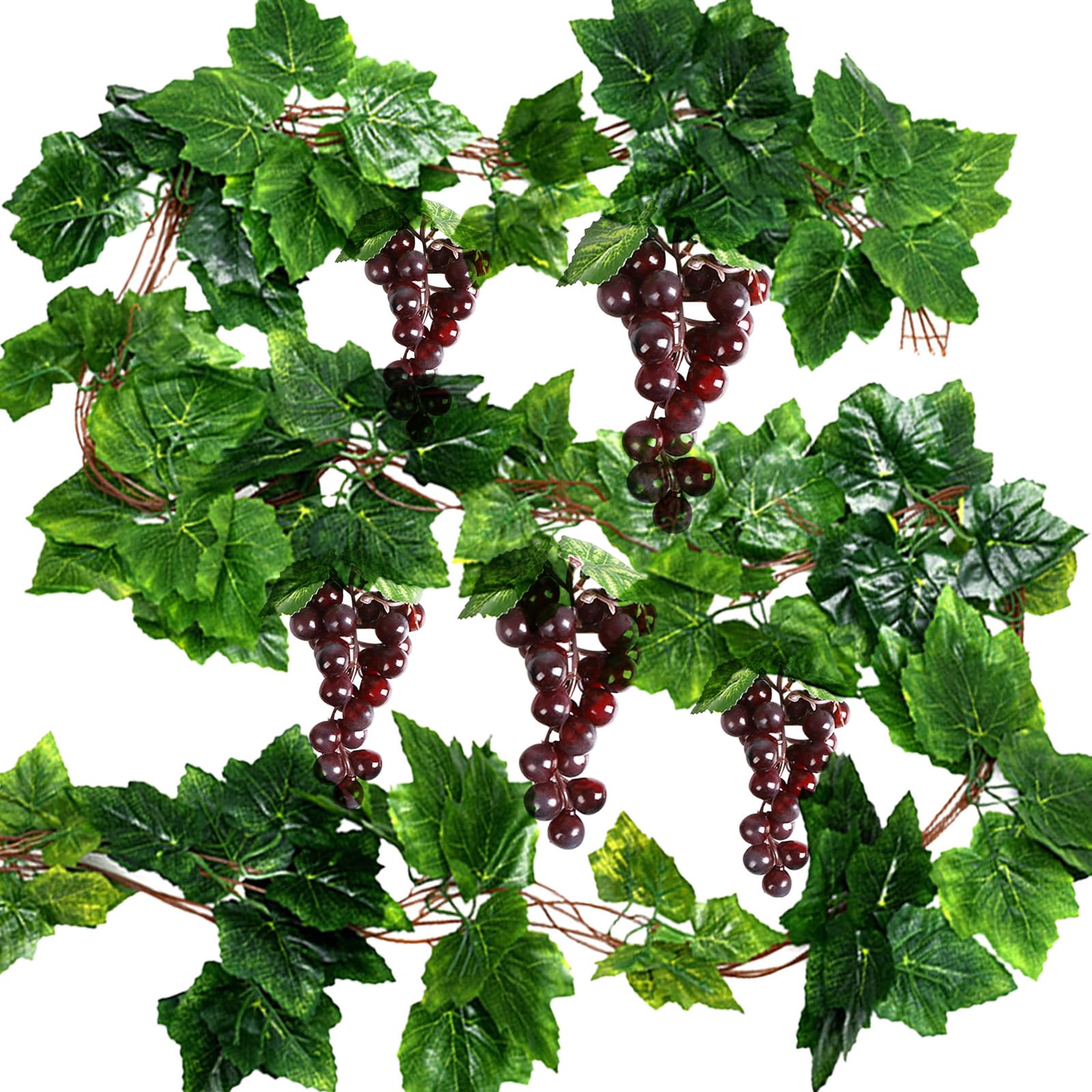 36 foglie di vite artificiali con 5 corde, 24 uve viola, piante finte da appendere, ghirlanda di foglie finte per giardino, ghirlanda di nozze, vino, decorazione per feste a tema italiano