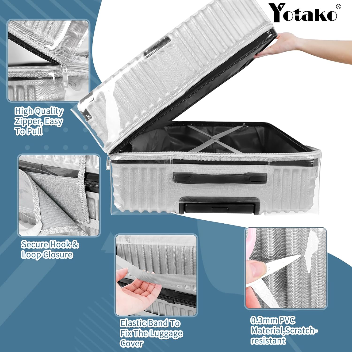 Yotako Upgraded Zippered Clear PVC Suitcase Cover, 28 Inch Luggage Covers for Suitcase Luggage Protector Cover 28'' - Image 3
