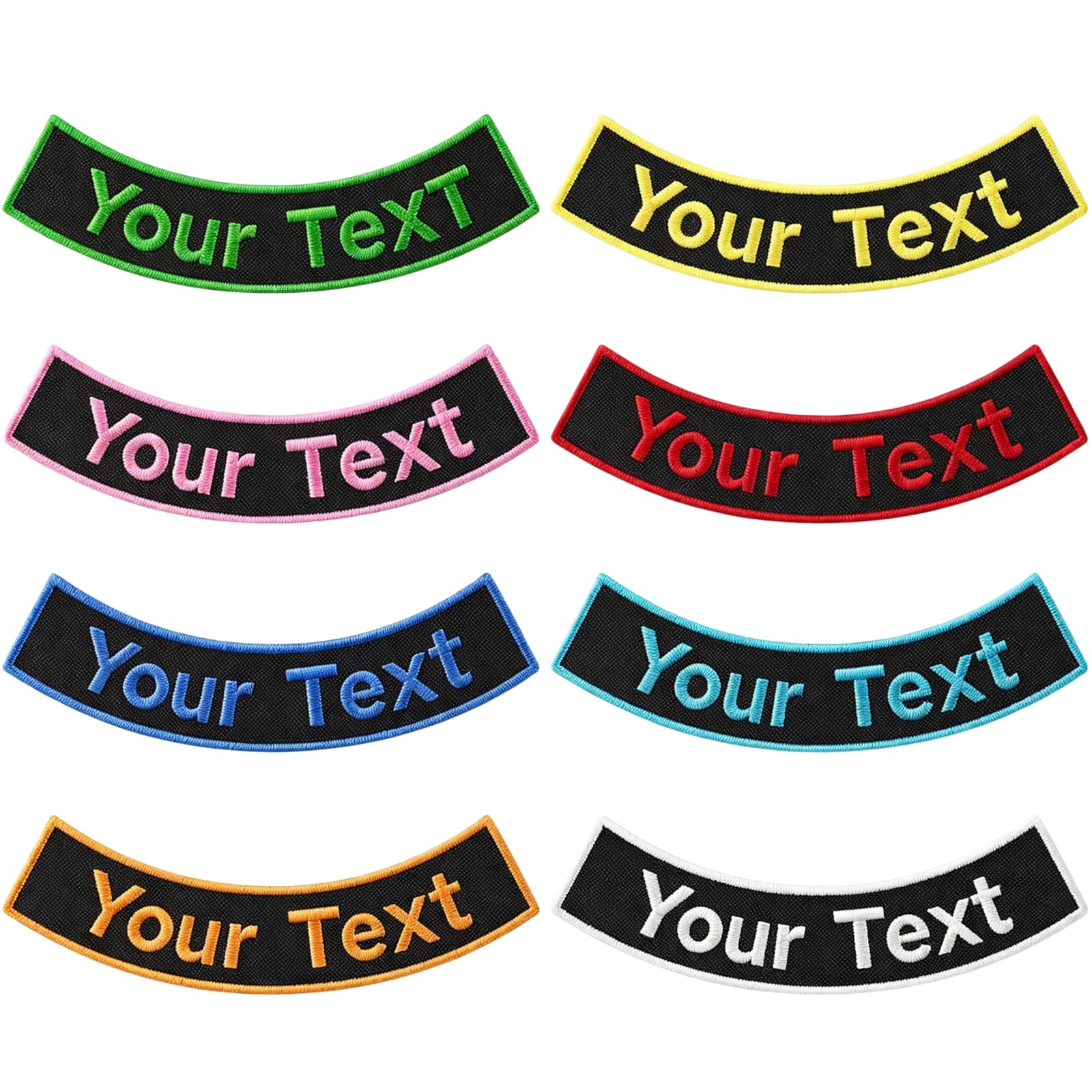 2PCS Personalised Bottom Rocker Name Patch, Custom Iron On & Sew On Embroidered Tag for Motorcycle Vest, Biker Jacket, Tactical Gear & Backpack – 4×0.8 Inch