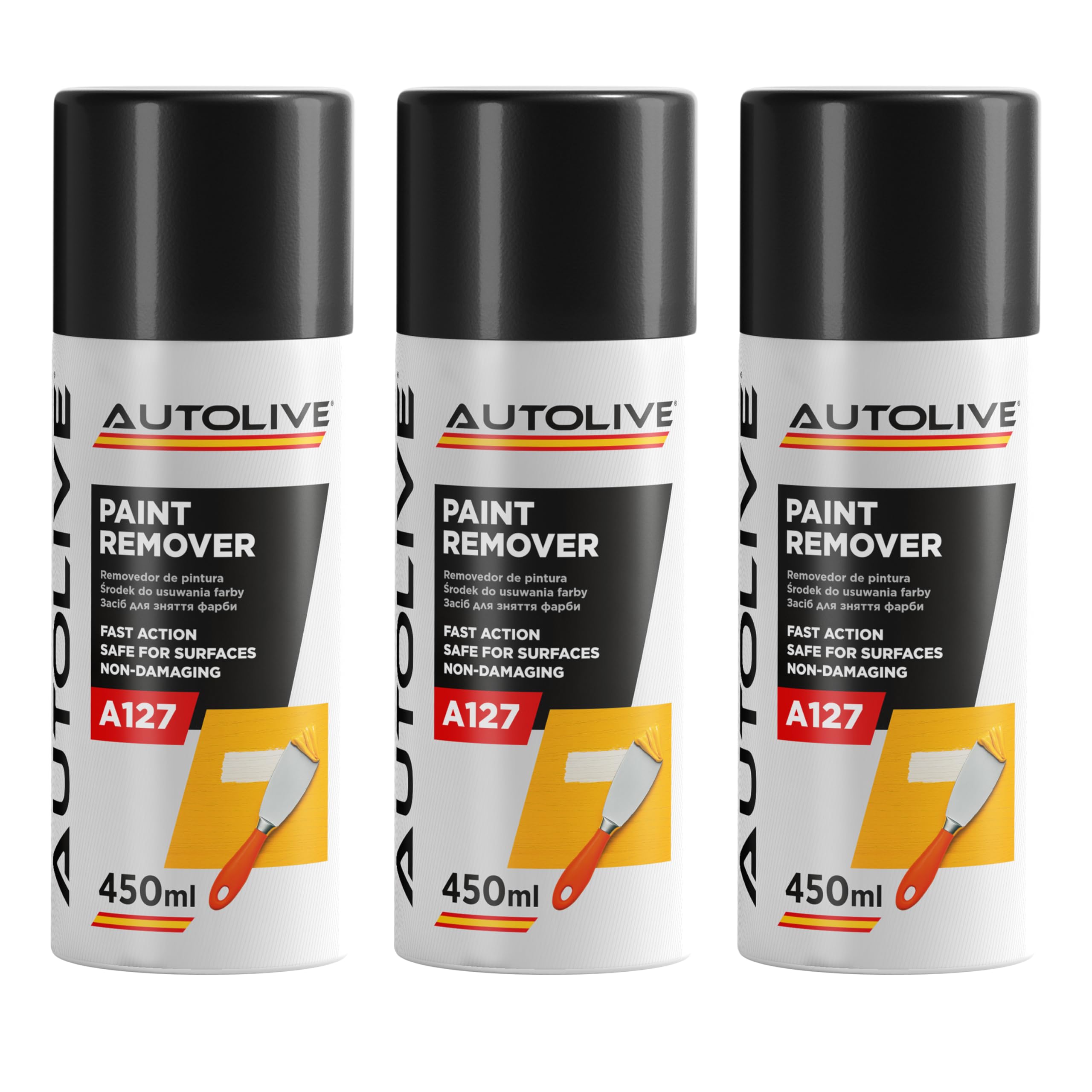 AUTOLIVE Eliminador de Pintura Profesional Spray Pack de 3 x 450 ml – Acción Rápida, Seguro para Superficies y No Dañino – Elimina Pintura, Laca, Goma de Mascar y Suciedad Difícil
