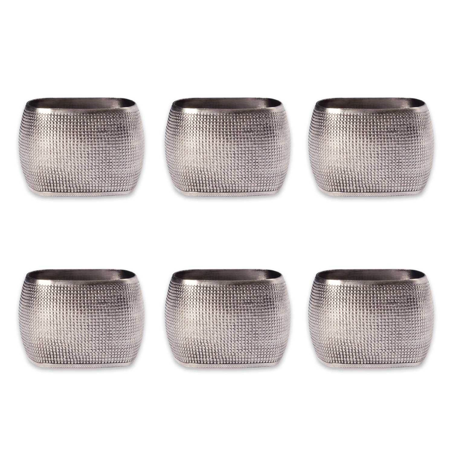 DII Assorted Napkin Ring Set, Brass, Silver Textured Square, One Size