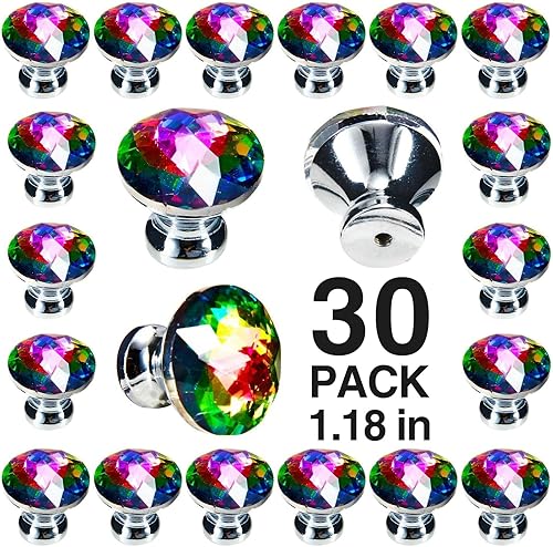 Miniatura 18 de POZEAN Perillas de gabinete de cristal 30 unidades, perillas para cómoda de 1.57 pulgadas para gabinete, cajón con dos tamaños diferentes