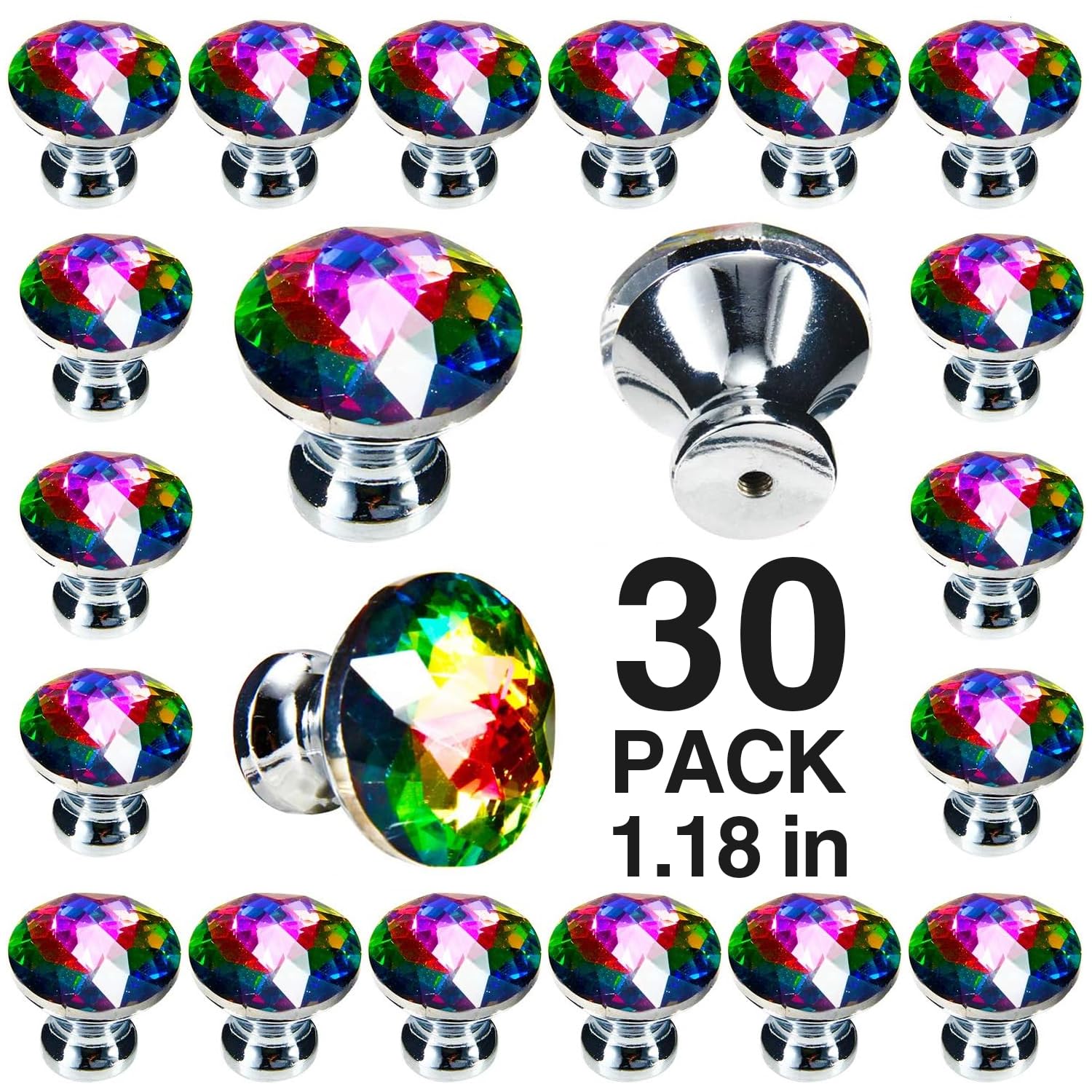 POZEAN 30 Pack Cabinet Knobs, 1.57inch 40mm Crystal Knobs For Dresser Drawer Cabinet With Two Different Sizes Screws Perfect Decor For Your Home Livingroom Kitchen Bathroom Office And More 2122 - View #8