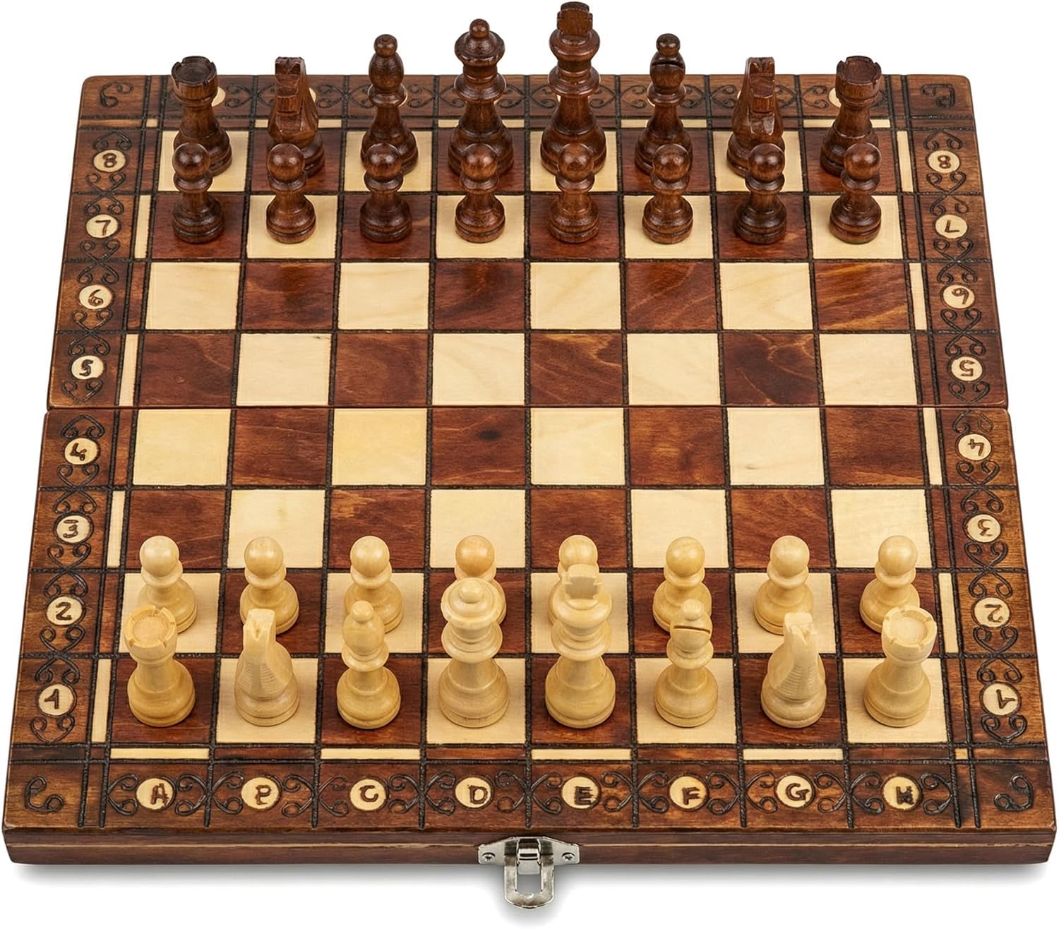 Portable Magnetic Chess Set,Wooden Folding Board with Storage Slots, Hand-Crafted Travel Chess Game with Complete Pieces for 2 Players (29cm)