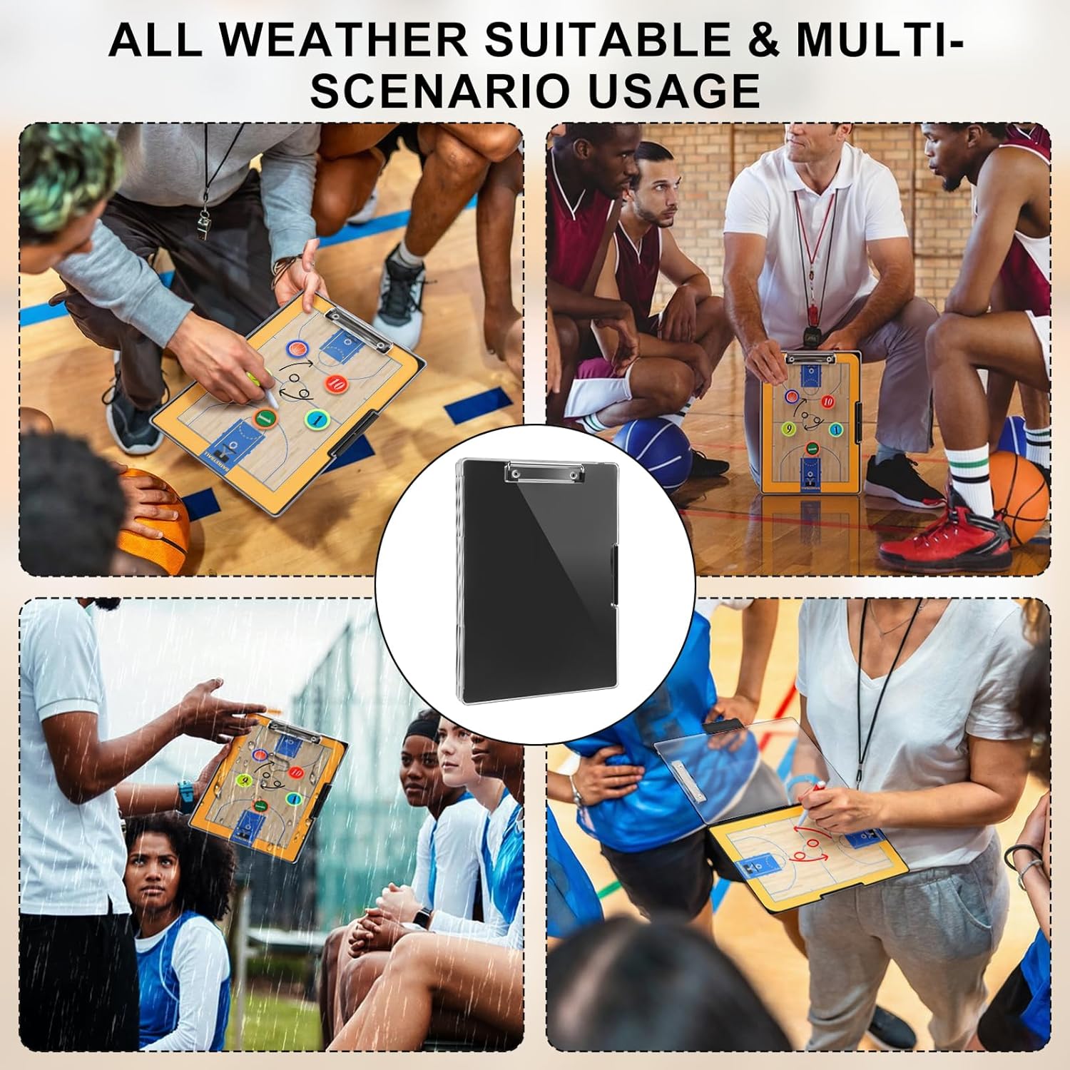 Basketball Clipboard for Coaches - All-Weather Double-Sided Dry Erase Board with Magnetic Pieces, Markers, Eraser, Whistle & Clear View Dry Erase Storage Box | Perfect Basketball Gifts