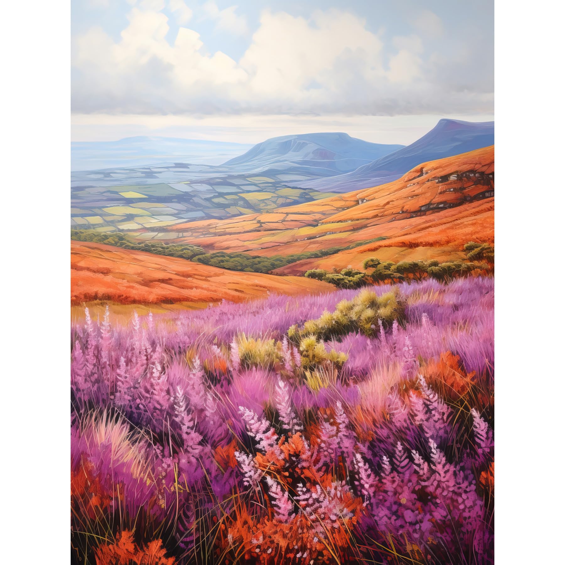 Artery8 Scottish Heather Fields Oil Painting Purple Orange Blue Scotland Countryside Landscape Large Wall Art Poster Print Thick Paper 18X24 Inch