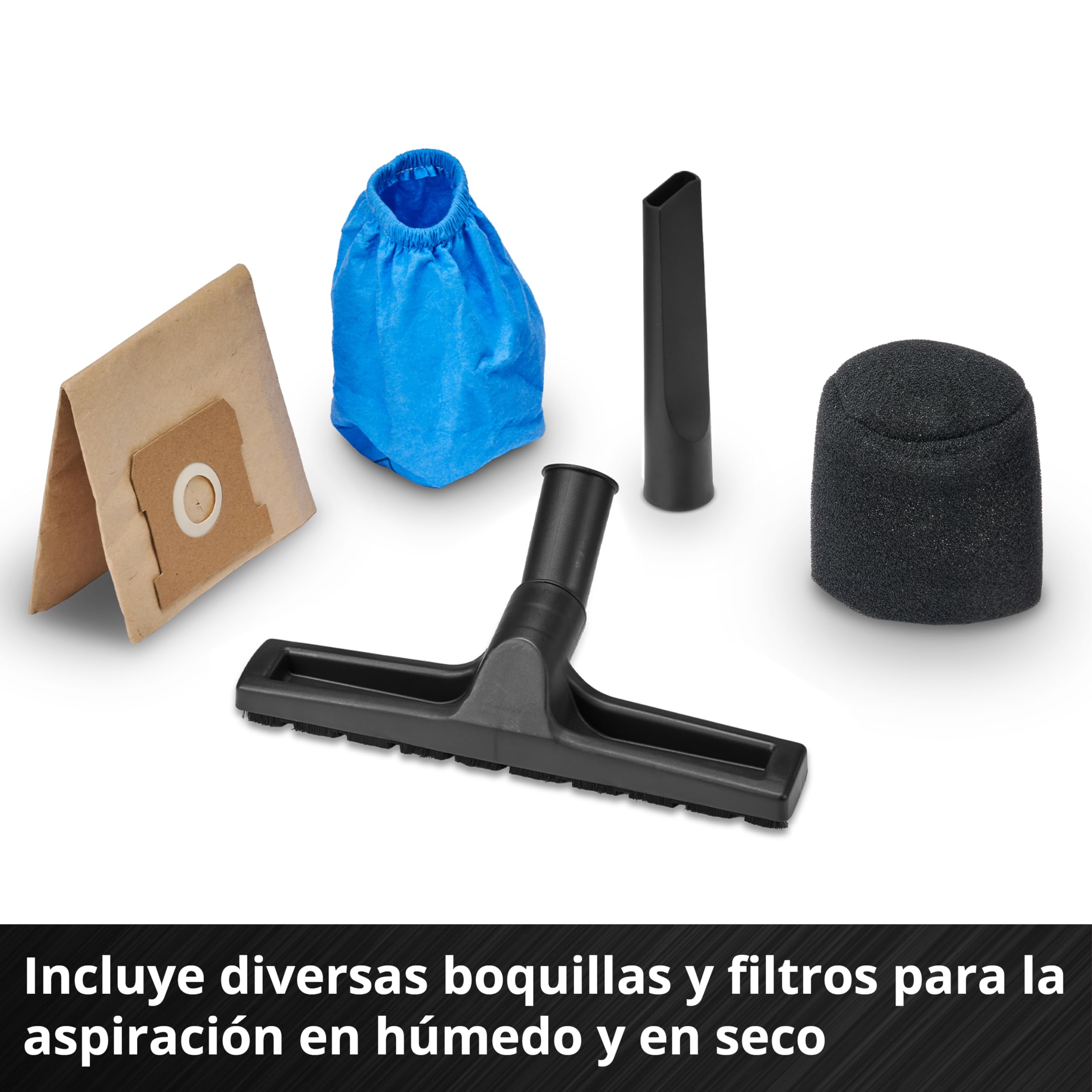 Einhell Aspirador en seco y húmedo TC-VC 1240 S | 950 W | 180 mbar | 4 ruedas giratorias | depósito 12 l | Incl. boquilla para juntas y boquilla combinada | Filtro de espuma