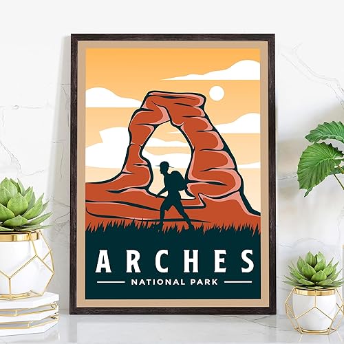 Miniatura 17 de Póster del Parque Nacional Arches, impresiones artísticas de pared de los parques nacionales de los arcos, póster de viaje retro de Utah, pósteres