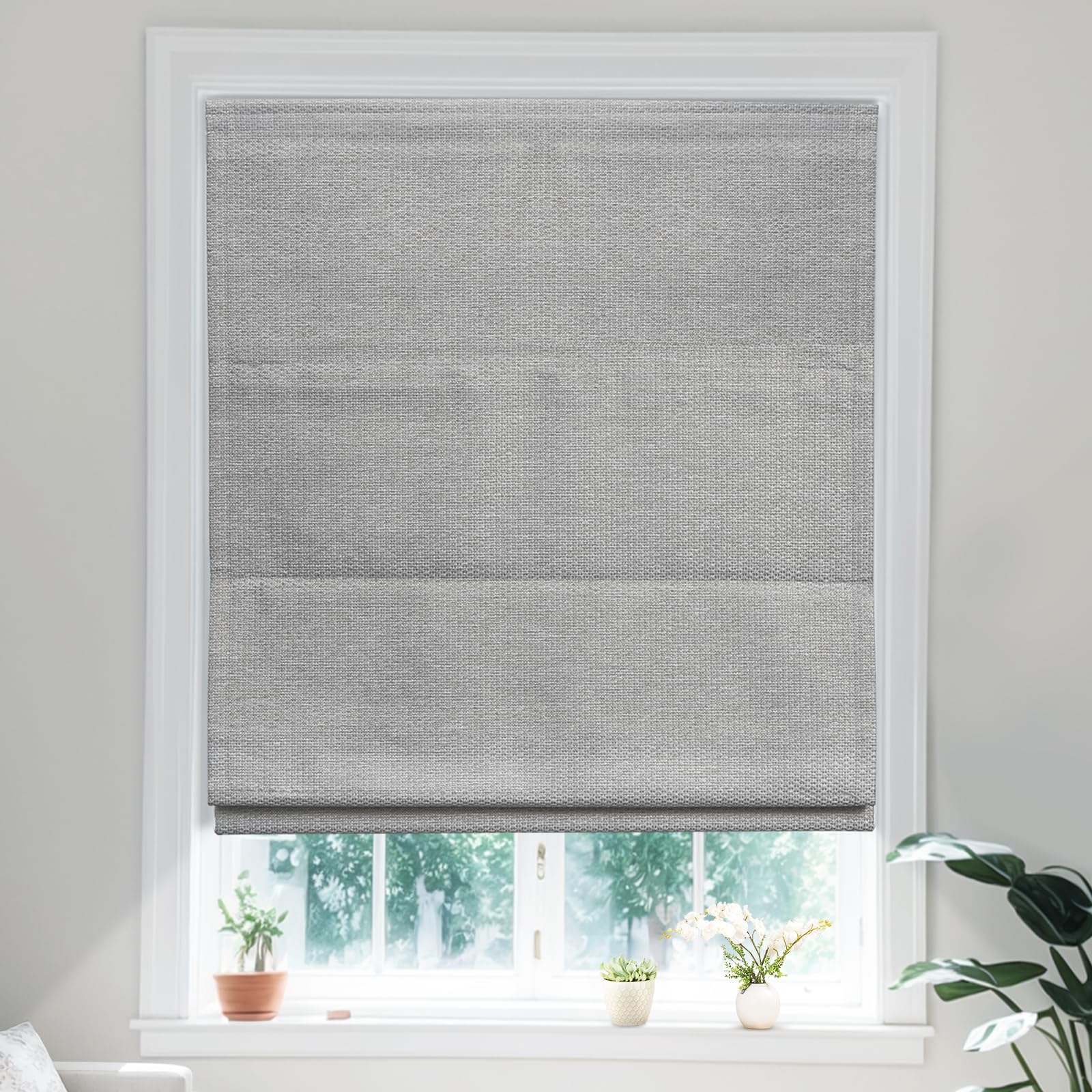 Moonice Roman Blinds Cordless Roman Window Blinds Elegant Blackout Blinds Heat Insulation and Privacy Shades Customized Blinds for Home Office Bedroom (Smoke Gray,120cm W x 150cm H)