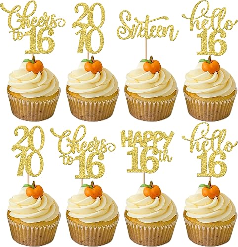 Vista 54 de Rsstarxi Paquete de 30 decoraciones para cupcakes de cumpleaños de 14 años con purpurina 2011 Hello 14 Cheers to 14 años de edad, catorce años, Negro