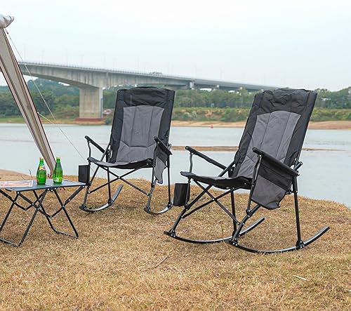 Miniatura 9 de Romswi Paquete de 2 mecedoras portátiles de respaldo alto con reposabrazos duros, mecedoras plegables de gran tamaño para exteriores, sillas de