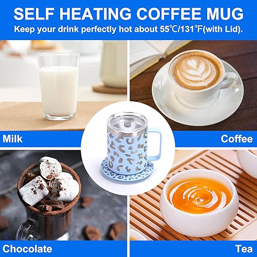 Miniatura 6 de Taza de café con calefacción de doble capa de acero inoxidable 304, calentador de taza alimentado por USB, taza autocalentable de 131  para
