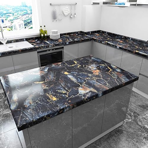 Miniatura 3 de VEELIKE Papel de contacto de mármol azul marino de 15.7 x 236 pulgadas para encimeras, impermeable, despegar y pegar, papel tapiz de granito