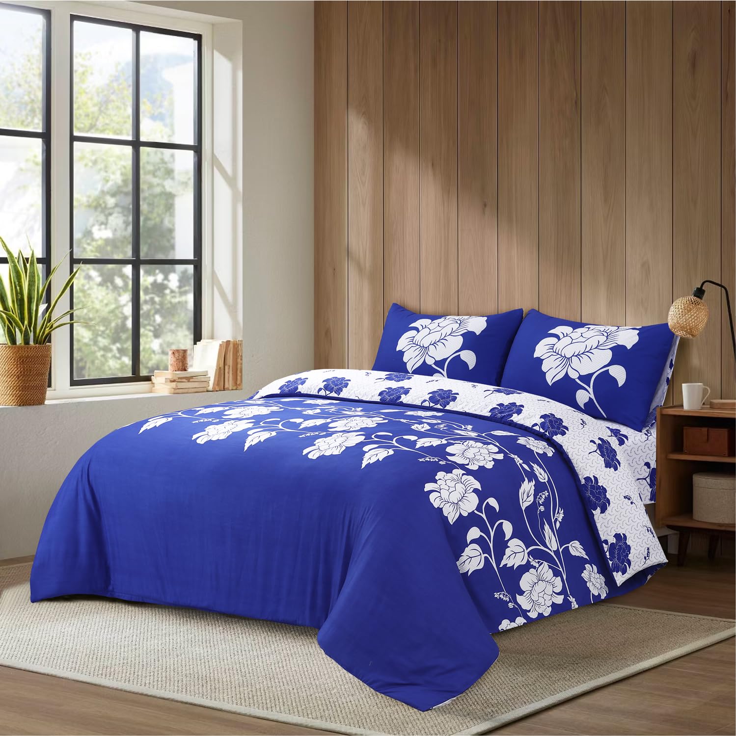 Hadi London Luxury 4 Piece Bedding Set – Duvet Cover, Fitted Sheet & 2 Pillowcases | Wrinkle-Free, Fade Resistant – Floral & Check Designs — image 1