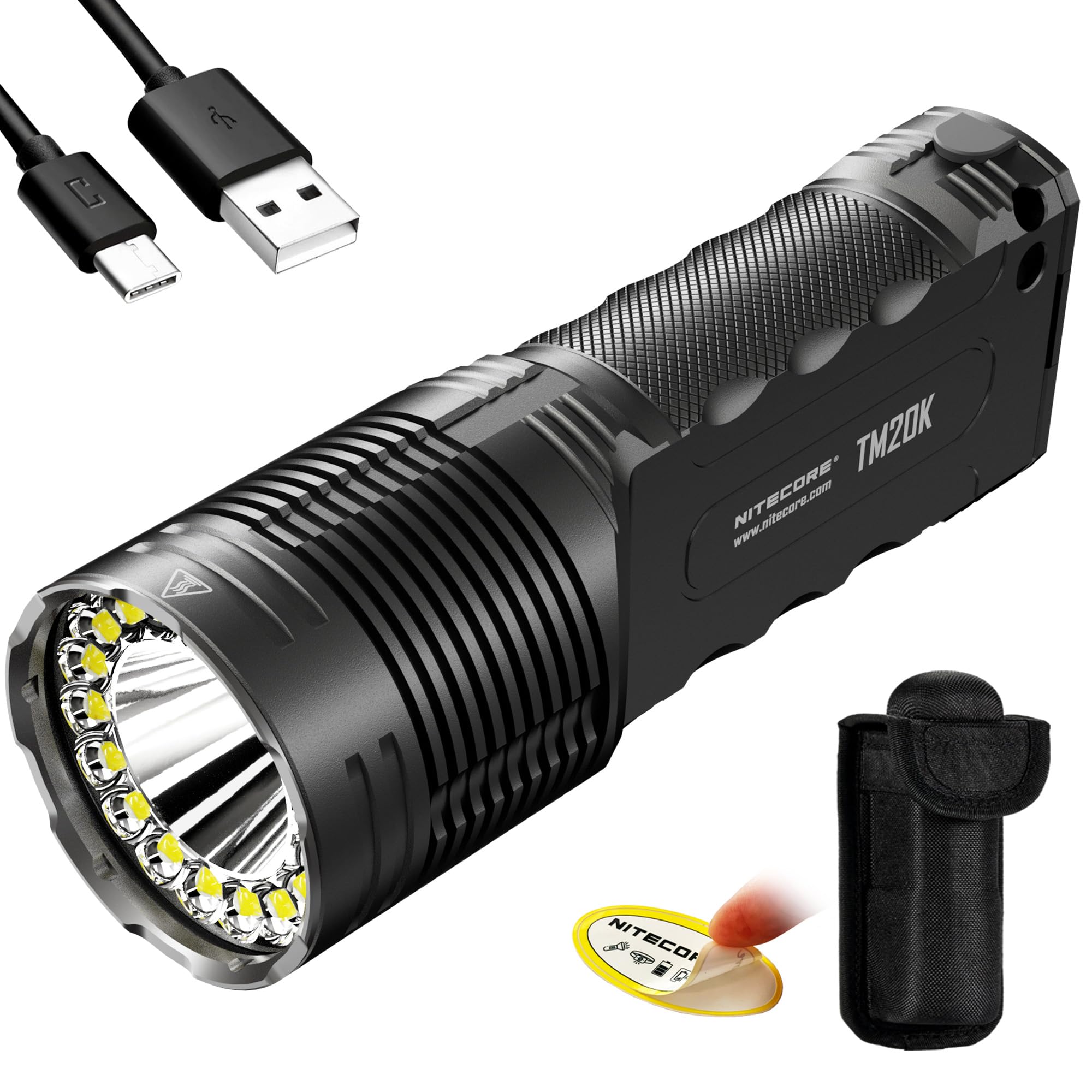 TM20K 20,000 Lumen USB-C Rechargeable LED Flashlight with NitecoreSticker