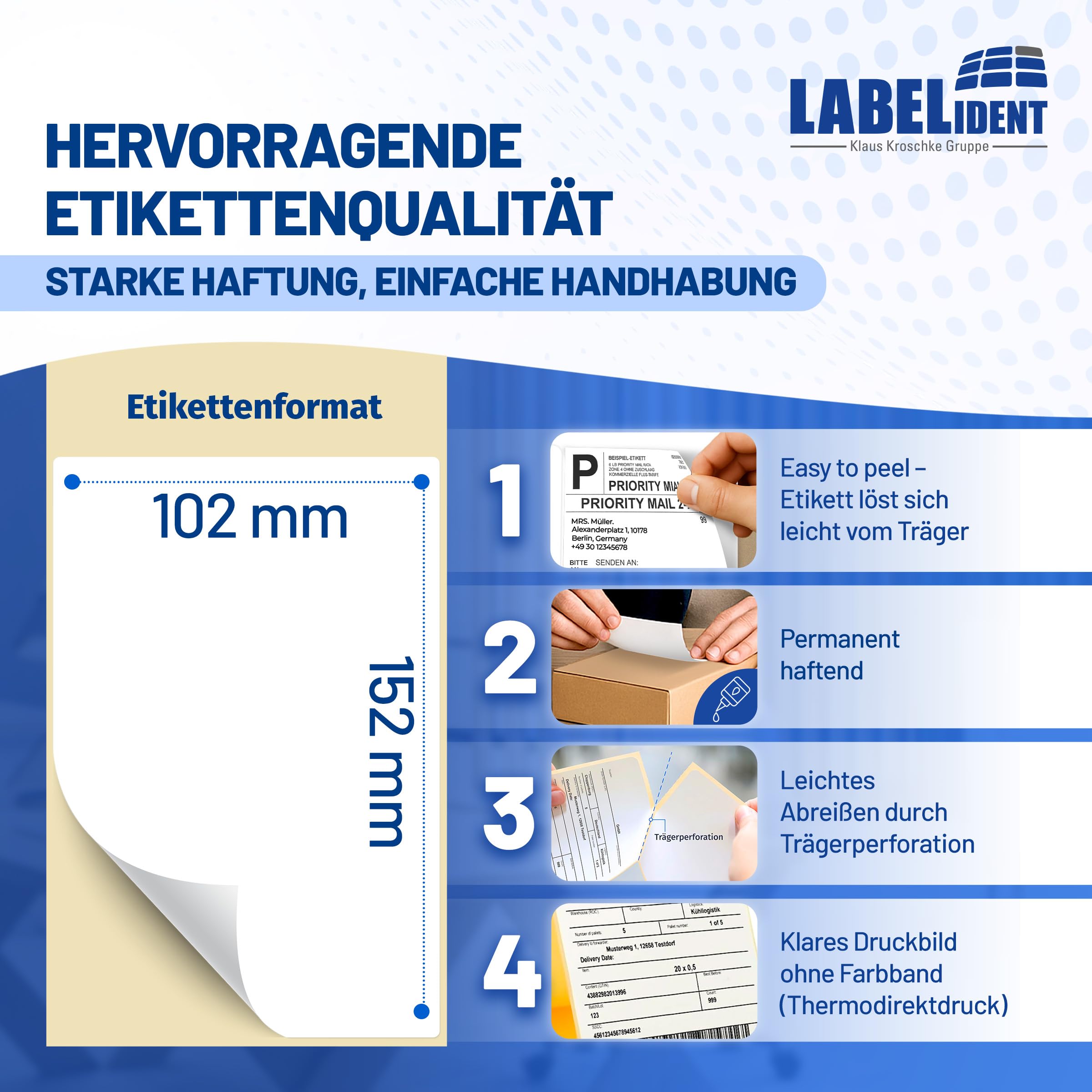Labelident Versandetiketten 102 x 152 mm - 14.800 Etiketten, 40 Rollen à 370 Thermoetiketten | Stark selbstklebende Thermodirekt-Labels für DHL, DPD, FedEx, GLS, Hermes, UPS, Zebra