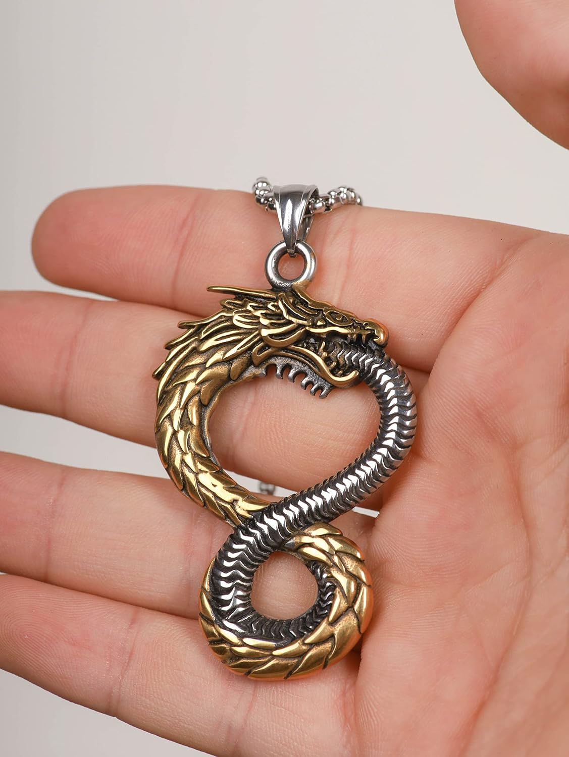 HAQUIL Dragon Necklace, Ouroboros Serpent Pendant, Dragon Jewelry Gift for Men and Women - Image 4