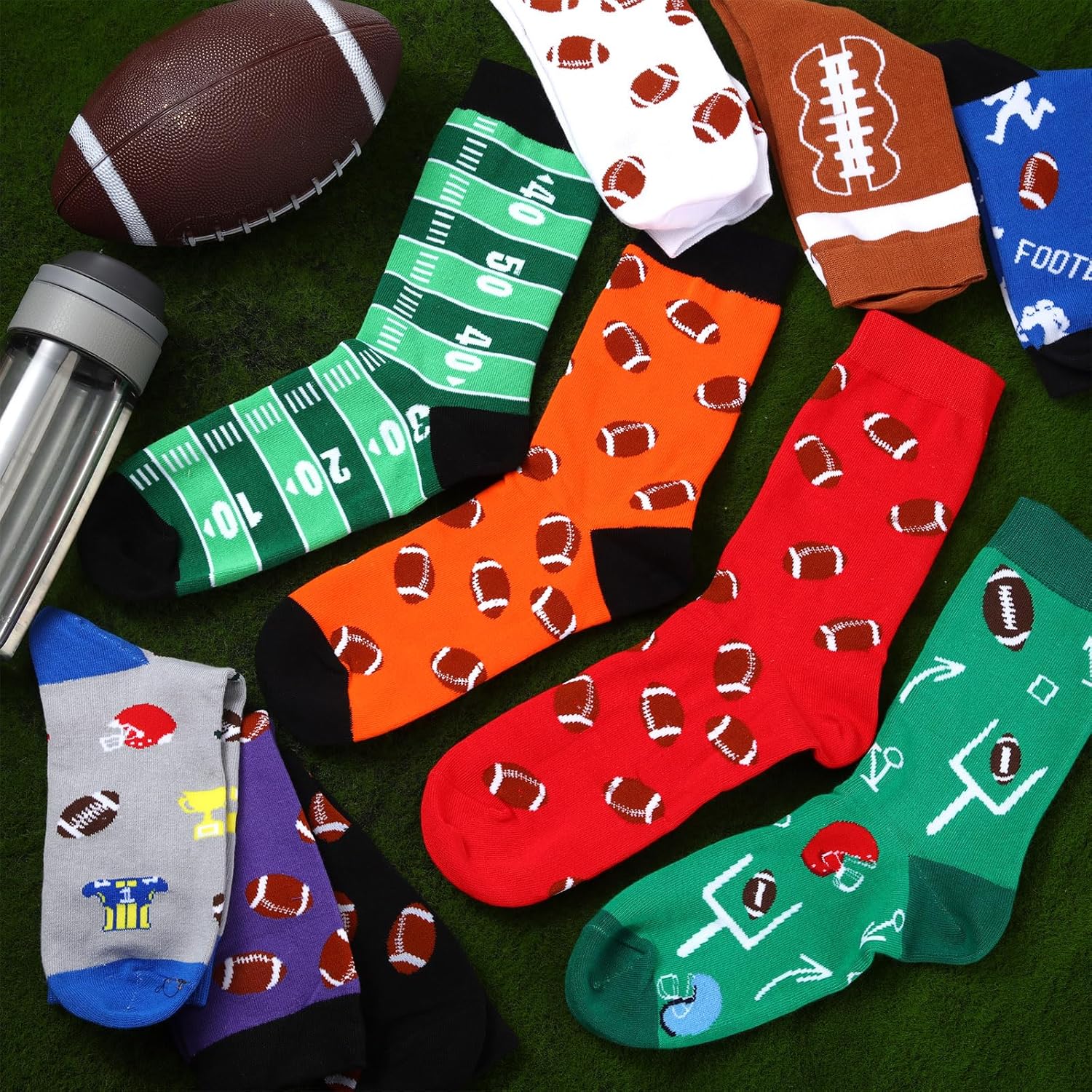 Ficerd 10 Pairs Novelty Football Socks Funny Sports Themed Crew Socks Unisex Football Lover Christmas Gifts for Youth Men Women - Image 5