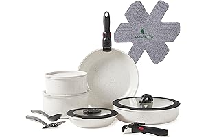ROSSETTO 17Pcs Granite Cookware Sets, Detachable Handles