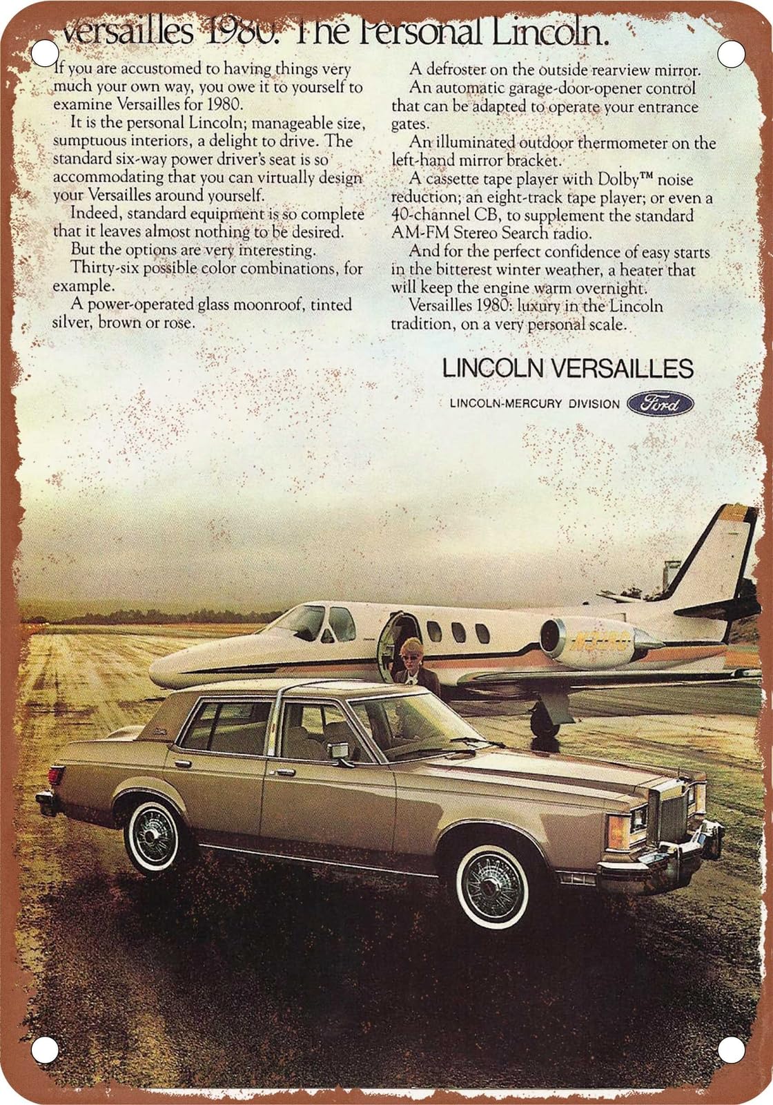 Miaomansenstore Metal Sign - 1980 Lincoln Vintage Ad 02 - Old Retro Rusty Look Home Decor