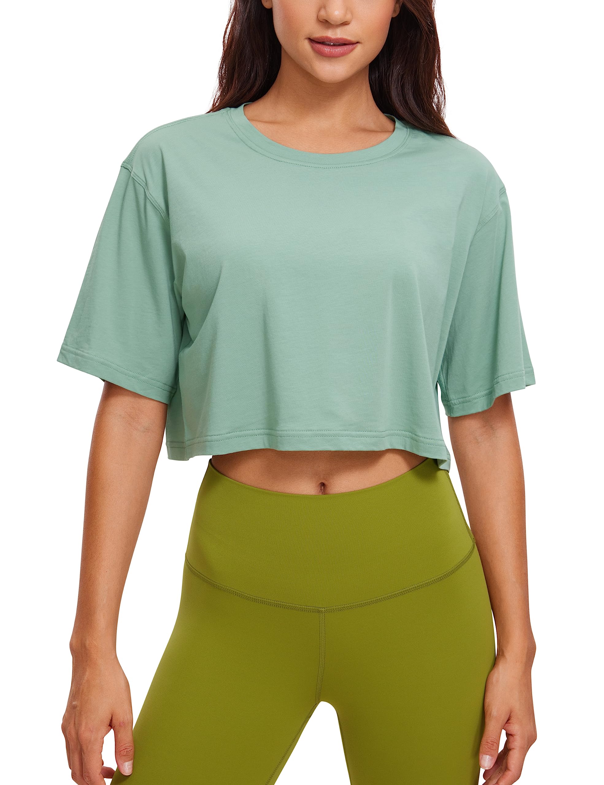 CRZ YOGA Pima Cotton High Neck Crop T-Shirt