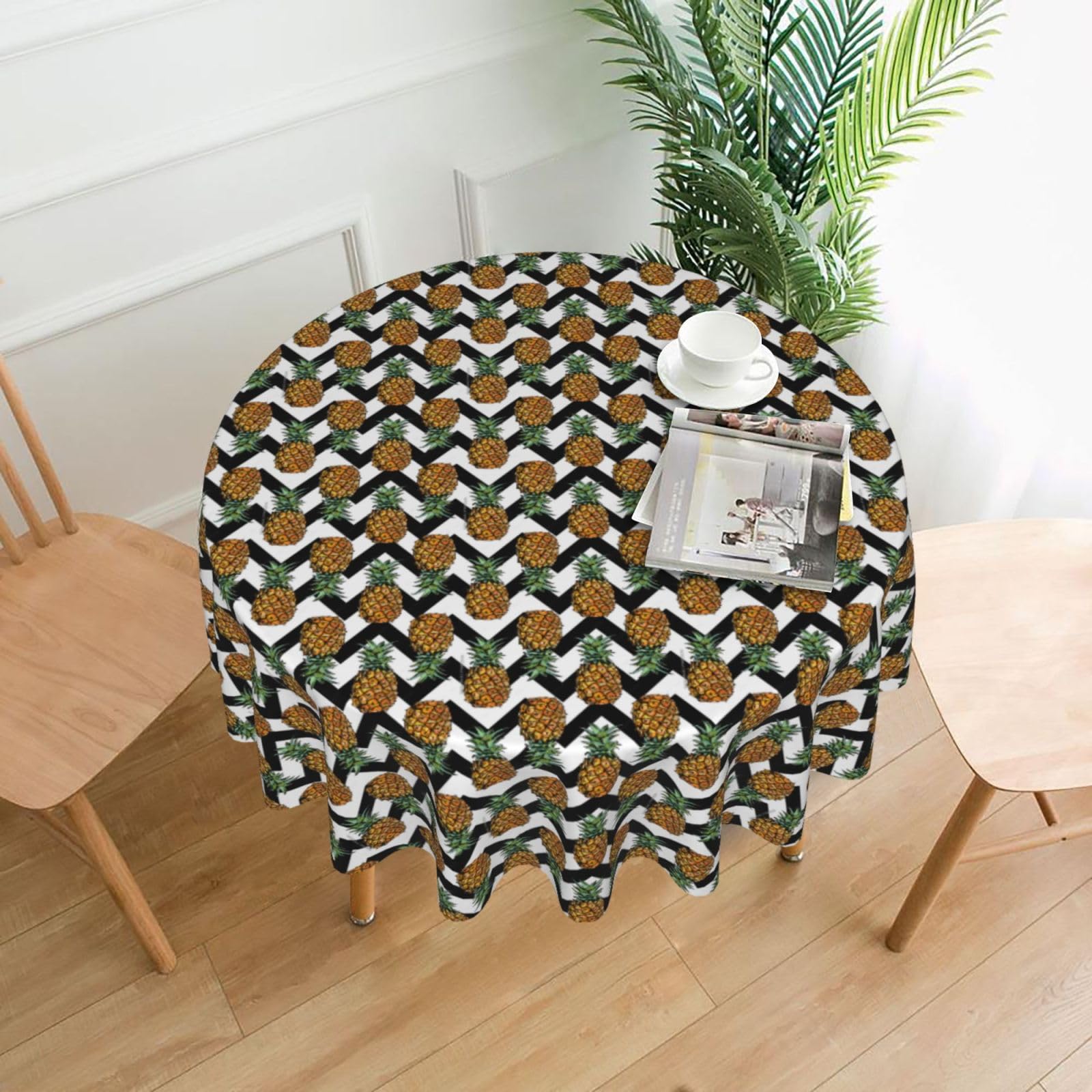 OKFSTY Summer Pineapple Print Round Tablecloth 60in for Wedding Elegant Polyester Cover for Party Reception Festive Dinner
