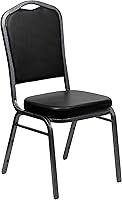 Flash Furniture Hercules Series 4-Pack Crown Back Stacking Banquet Chairs, Black Vinyl Upholstery, Silver Vein Frame - Commercial Durable
