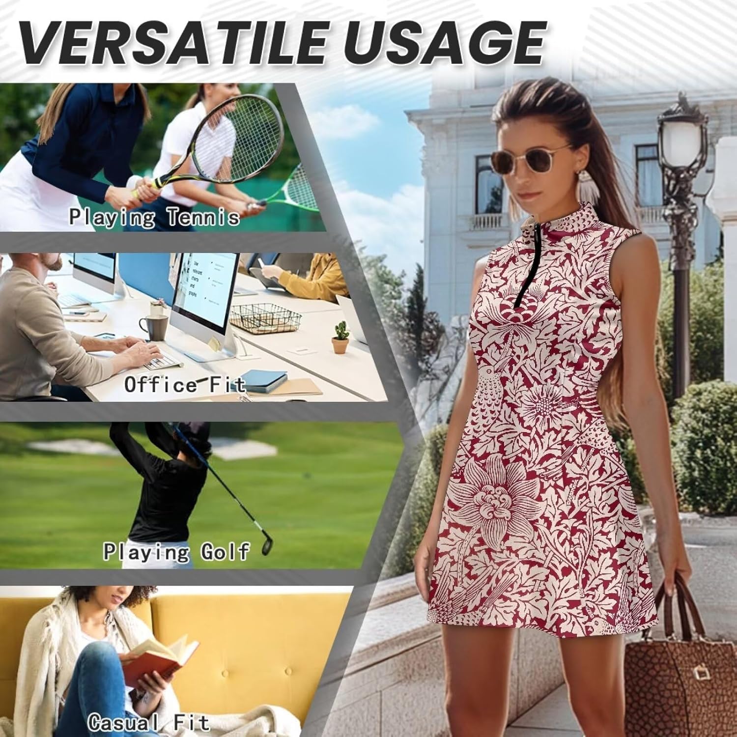 Women's Sleeveless Golf Tennis Dresses with Inner Shorts Pockets for Workout Exercise Half Zip Collar Athletic Dress