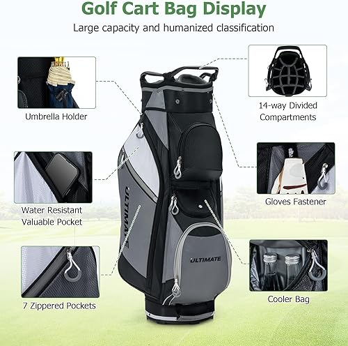 Vista 2 de Tangkula Bolsa de carrito de golf, bolsa ligera para palos de golf con divisores de 14 vías superior y bolsa refrigeradora, bolsillo impermeable