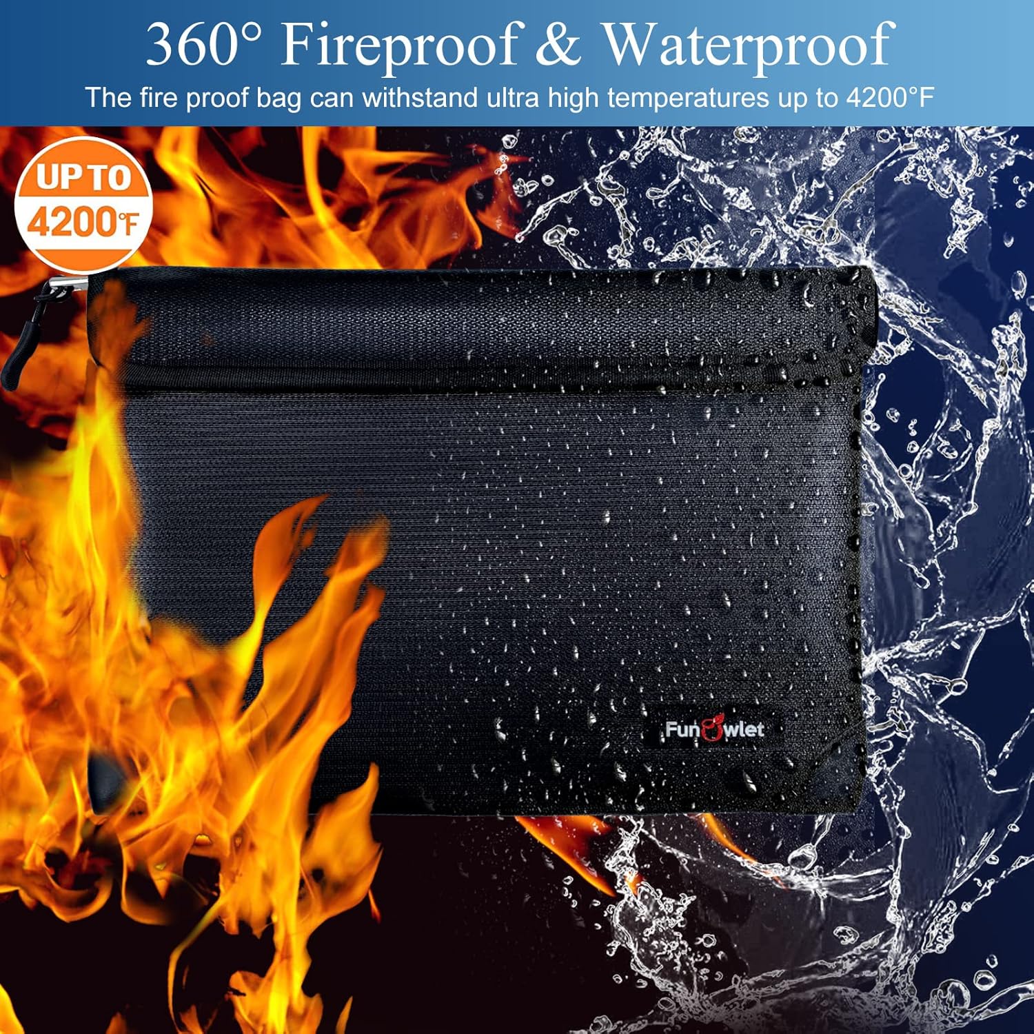 Fireproof Safe Money Document Bags - 4 Pack Waterproof Zipper Bag, Fire & Water Resistant Storage Organizer Pouch for A4 A5 Documents Holder,File,Cash,Passport,Tablet