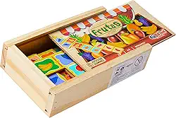 Ciabrink 121, Dominó Frutas em Madeira 28 Peças, A Partir de 4 Anos, Embalagem em Caixa Madeira