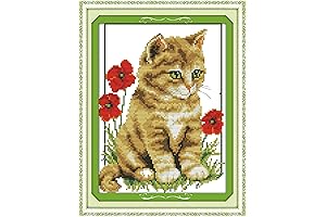 CaptainCrafts Beginners Cross Stitch Kit: Easy DIY Art forAdults and Kids (Cat and Poppy, 14CT)
