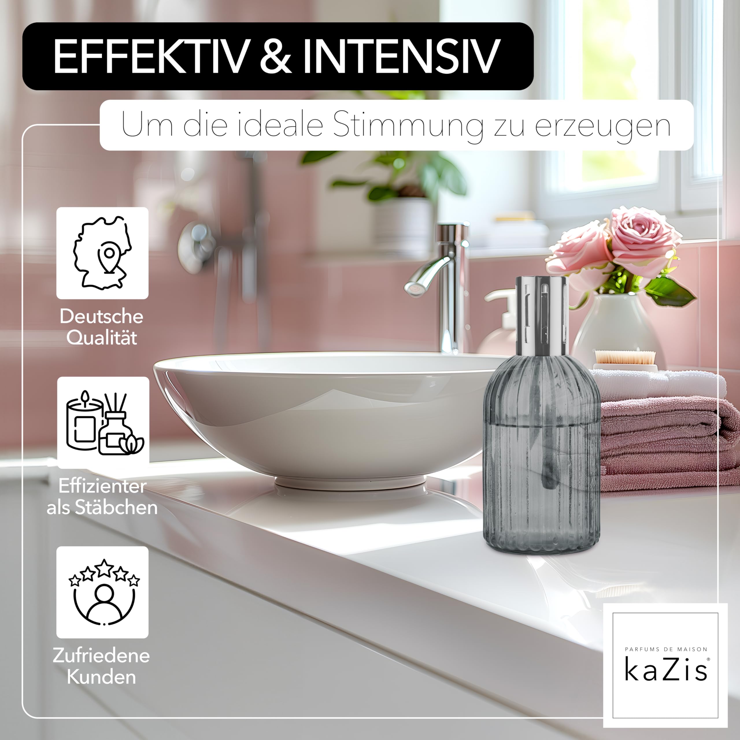 KAZIS® I lampada catalitica profumata I vetro I XXL I 400 ml (grigio)