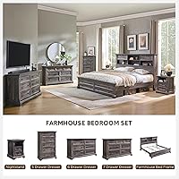 Vista 6 de Cómoda estilo granja de 6 cajones para dormitorio, cómodas y cajoneras grandes de 54" de ancho con columna romana, soporte de TV de madera